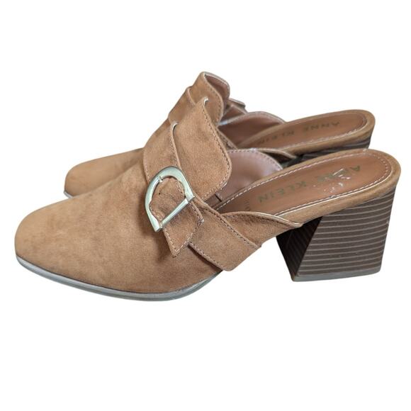 Anne Klein Isha Clog Suede Leather Slip On Mules Square Round Toe Brown Size 6 - Picture 1 of 7
